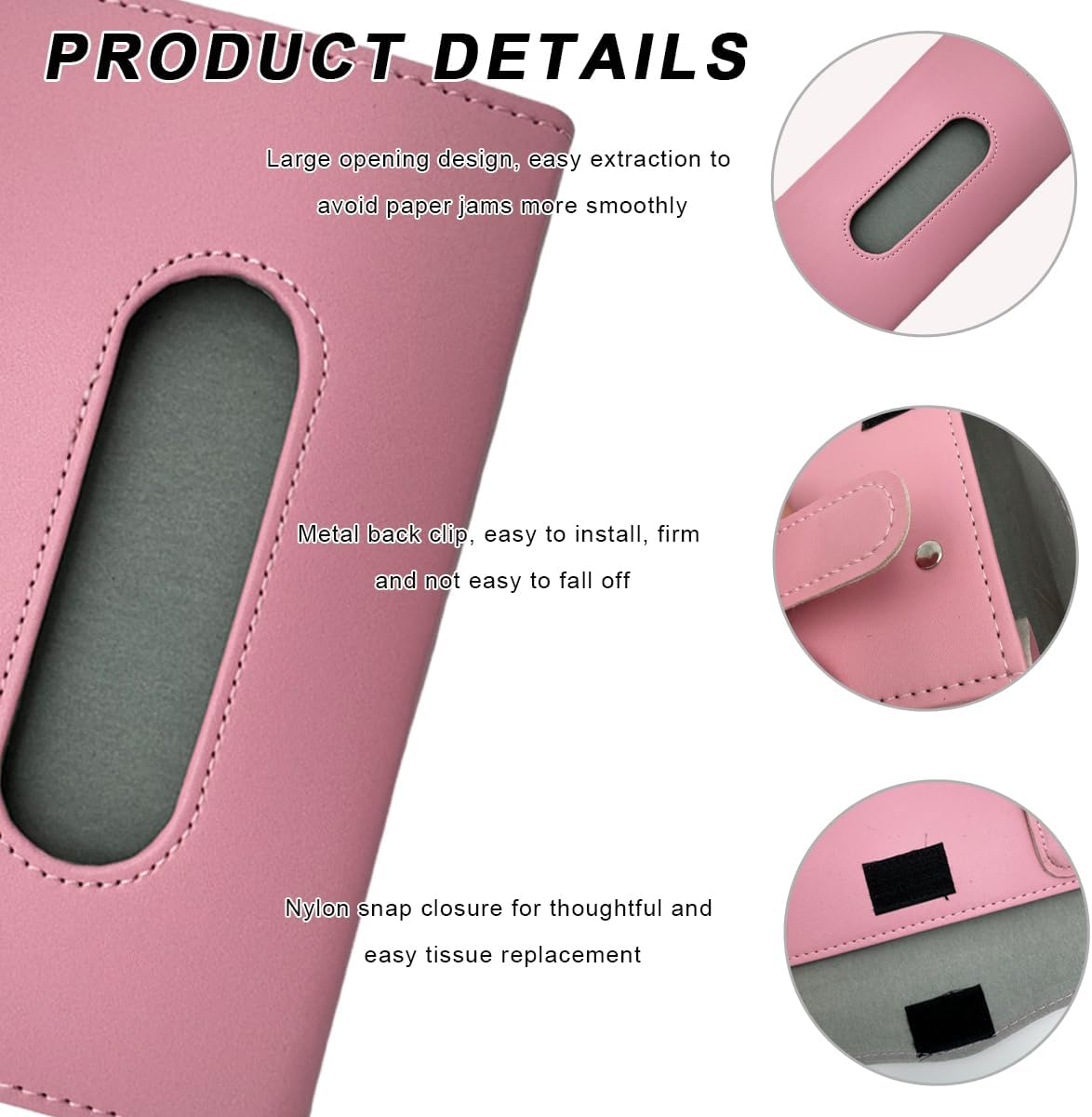 Car Tissue Holder, Vehicle Sun Visor Napkin Box Hanging Paper Towel Dispenser with Tissues Refill, Leather Backseat Paper Towel Case Visor Napkin Storage Holder for Most Cars (Pink) image 3
