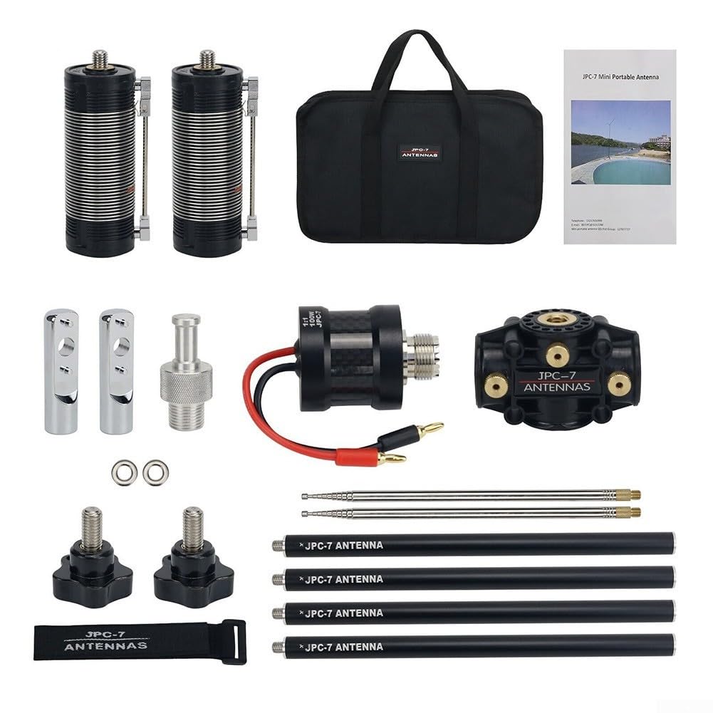 JPC-7 Kit de antena multibanda portátil para comunicaciones de radio con bobinas de inducción y antenas de látigo de acero inoxidable
