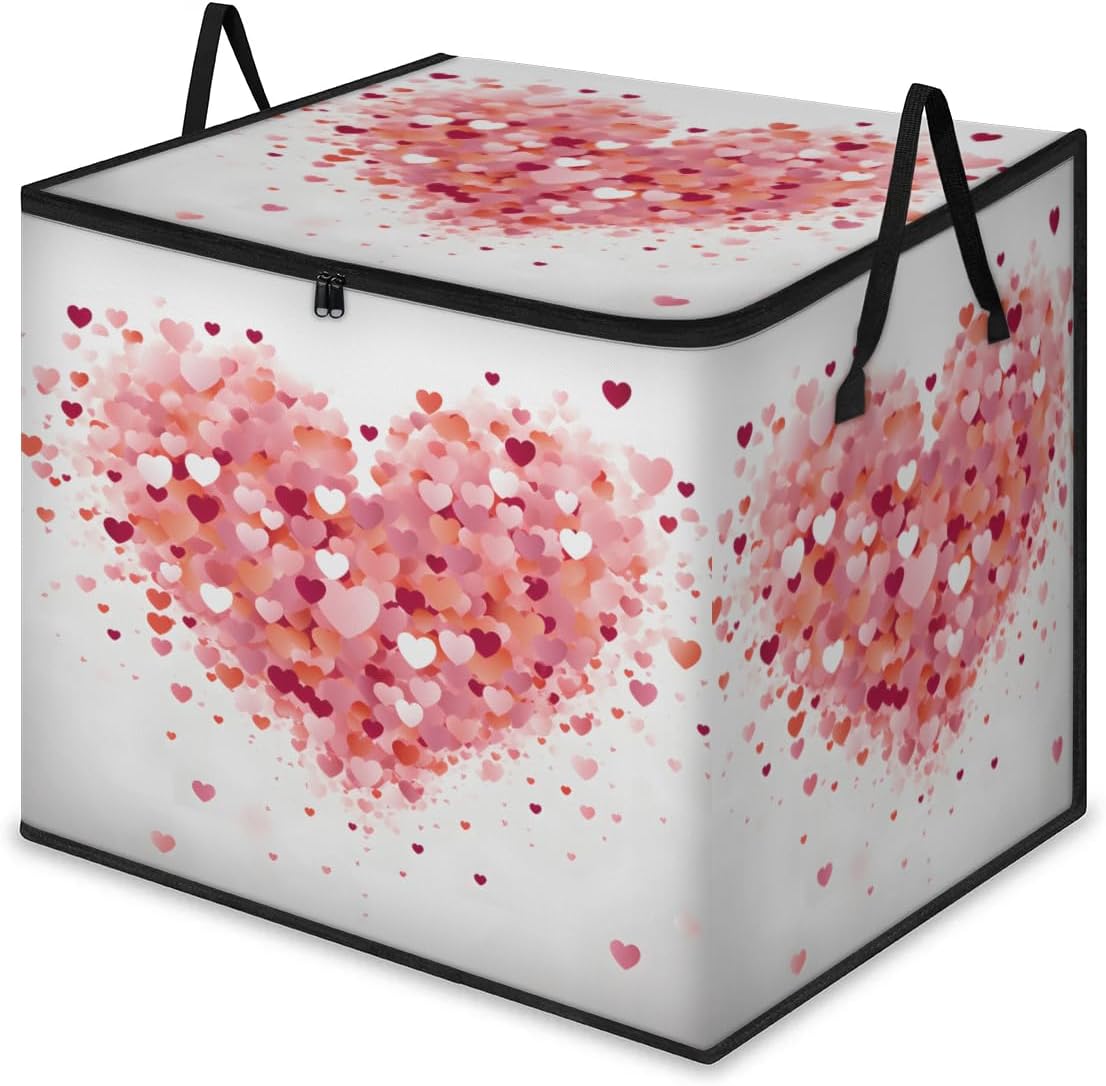 Honeybaby 214L Extra Large Comforter Storage Bag Pattern Day Valentine Storage Totes with Lids Waterproof Closet Organizer Folding Blanket Storage Bags for Clothes Bedding Pillows