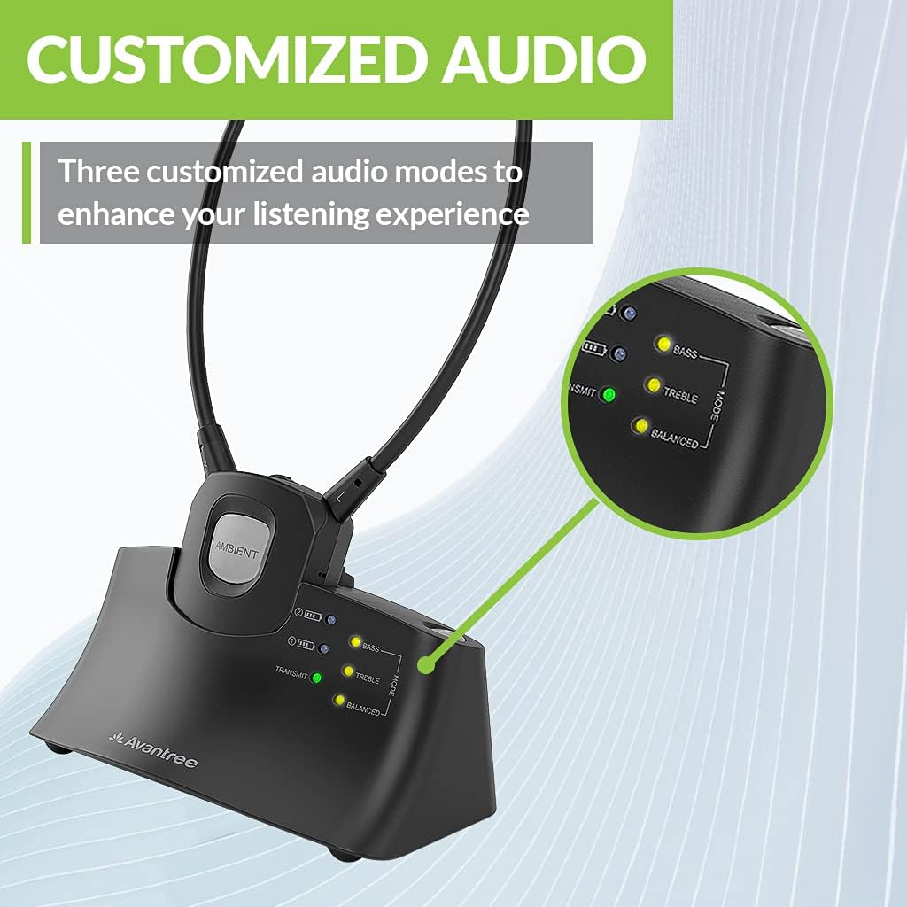 avantree 381 rx bunlde wireless headphones for tv watching enhanced tv dialogue clarity for senior left right balance adjustment ambient aware