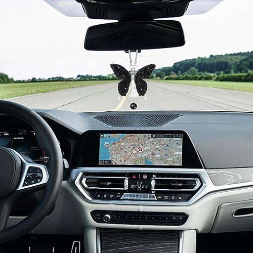 Miniatura 6 de Accesorios para colgar en el auto con diamantes de mariposa brillantes, dijes de cristal para espejo retrovisor del automóvil, accesorios