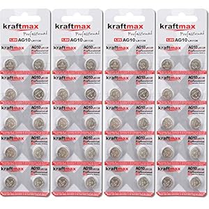 kraftmax Set van 40 knoopcellen type 389 (AG10 / LR1130 / LR54) high-performance batterij / 1,5V horlogebatterij voor…