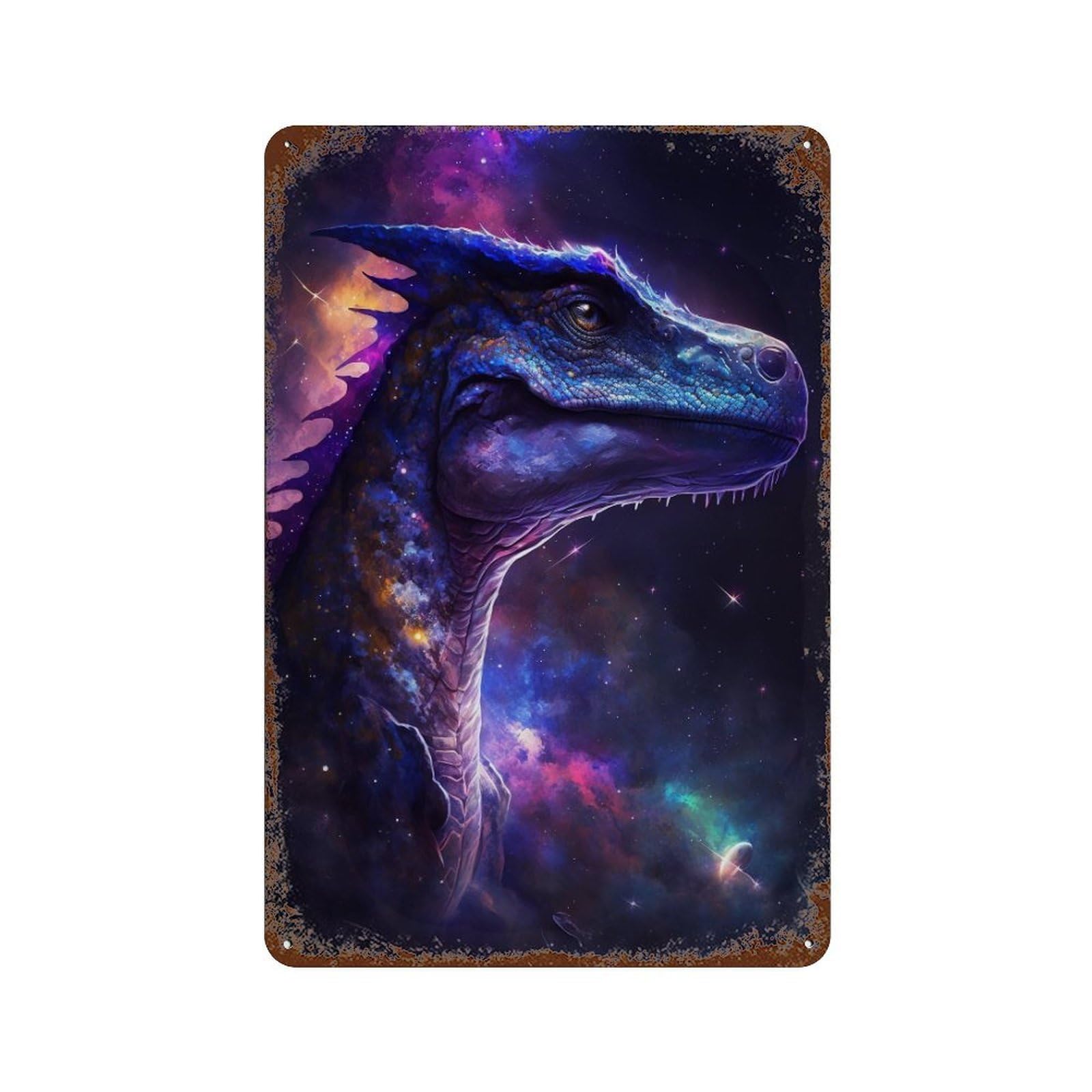 Galactic Dinosaur Art Print-14 Rusty Metal Tin Sign 11.8"x7.9", for Pub, Kitchen And Man Cave Decor, Novelty Wall Decor