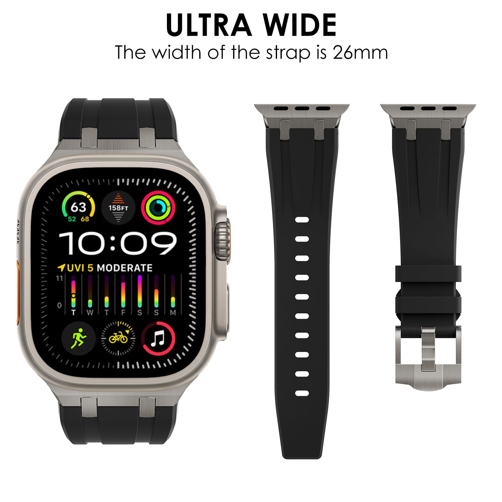 WINGLE 2 Pack for Apple Watch Ultra 2 Band 49mm 45mm 44mm 42mm for Men, Liquid Silicone AP Rubber Bands for iWatch Ultra/Ultra 2 Series 9 8 7 6 5 4 SE Luxury Design with Stainless Steel Adapter