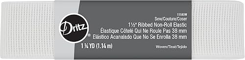 Dritz Ribbed Non-Roll Woven Elastic, 1-1/2-Inch by 1-1/4 Yard, White Élastique, 