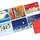72 Holiday Cards - Joyous Holiday Set - 6 Designs - Blank Cards - Red Envelopes Included