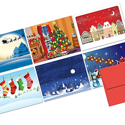 Note Card Cafe Christmas Card Assortment with Red Envelopes | 72 Pack | Joyous Holiday Set | Blank Inside, Glossy Finish | Set for Holidays, Winter, Gifts, Presents, Secret Santa, Work Parties