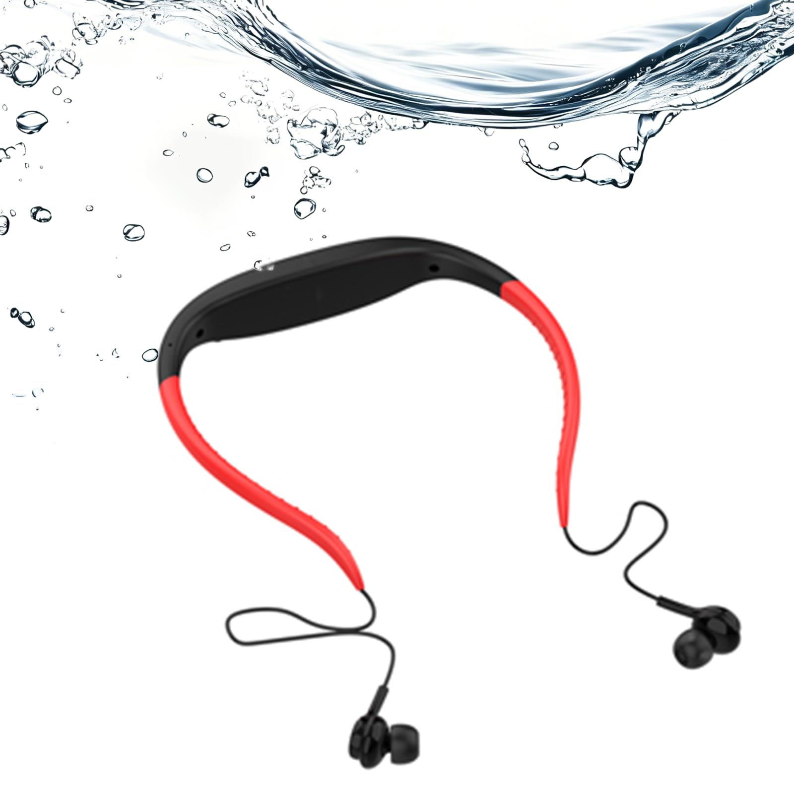 Longben Écouteurs intra-auriculaires pour la natation, le sport, Bluetooth, étanches, radio FM, lecteur MP3, ultra léger, rouge