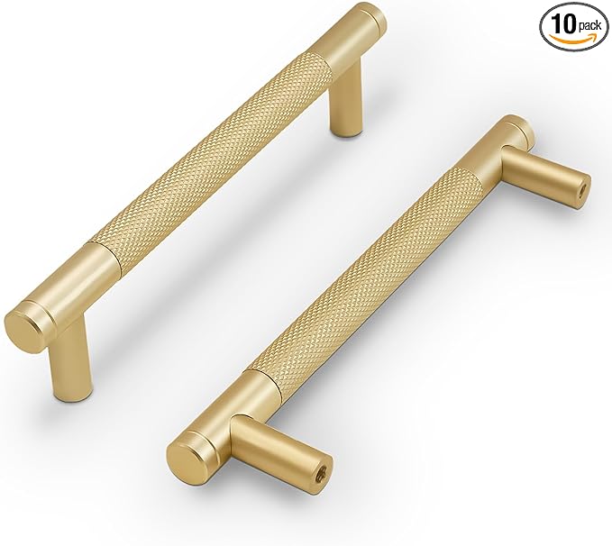 COTYKILEY 10 Pack 5 Inch(128mm) Brushed Brass Cabinet Handles Gold Knurled Kitchen Cabinet Pulls Cabinet Door Handles Kitchen Cabinet Hardware