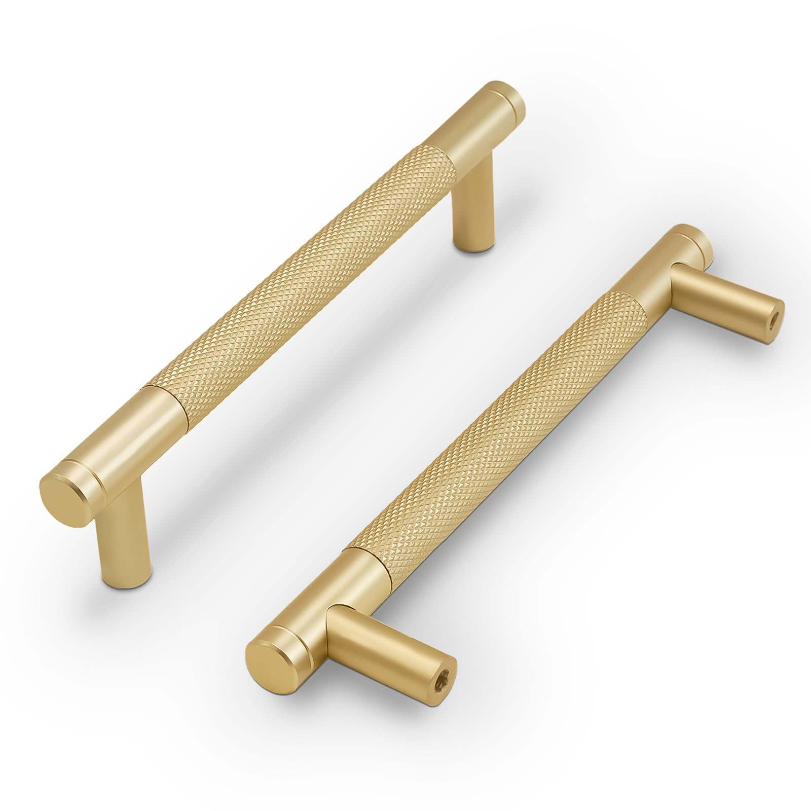 COTYKILEY 10 Pack 6-1/4 Inch(160mm) Brushed Brass Gold Knurled Kitchen Cabinet Pulls
