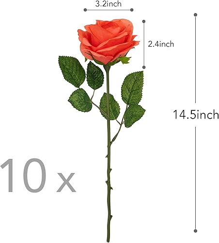 Miniatura 4 de Softflame Flores ArtificialesFalsasFaux - Rosa Coral 10 PIEZAS para Boda, Hogar, Fiesta, Restaurante