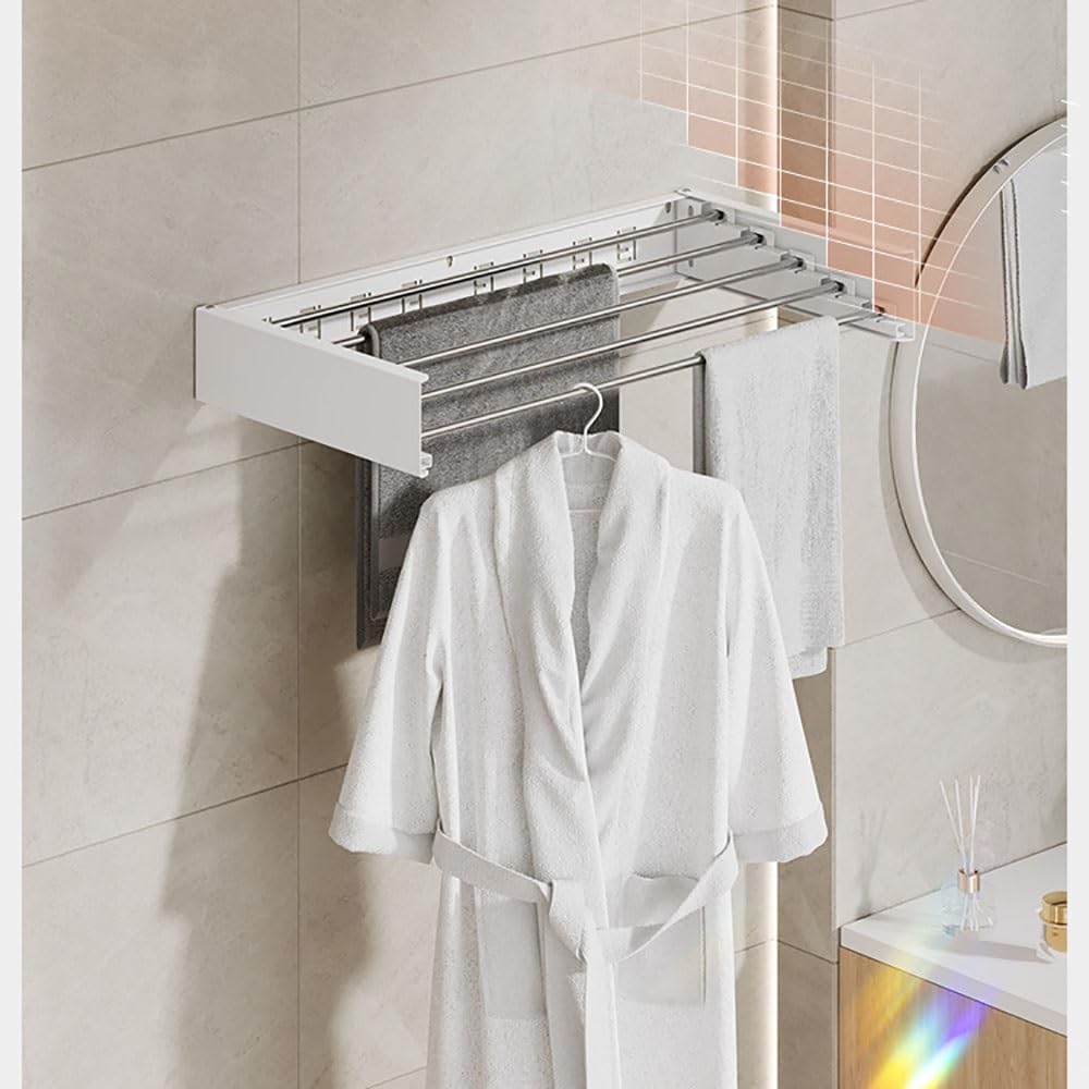 Perchero de pared y tendedero plegable para interiores, de metal duradero, para uso en interiores y exteriores, color negro, 80 x 40 x 10 cm