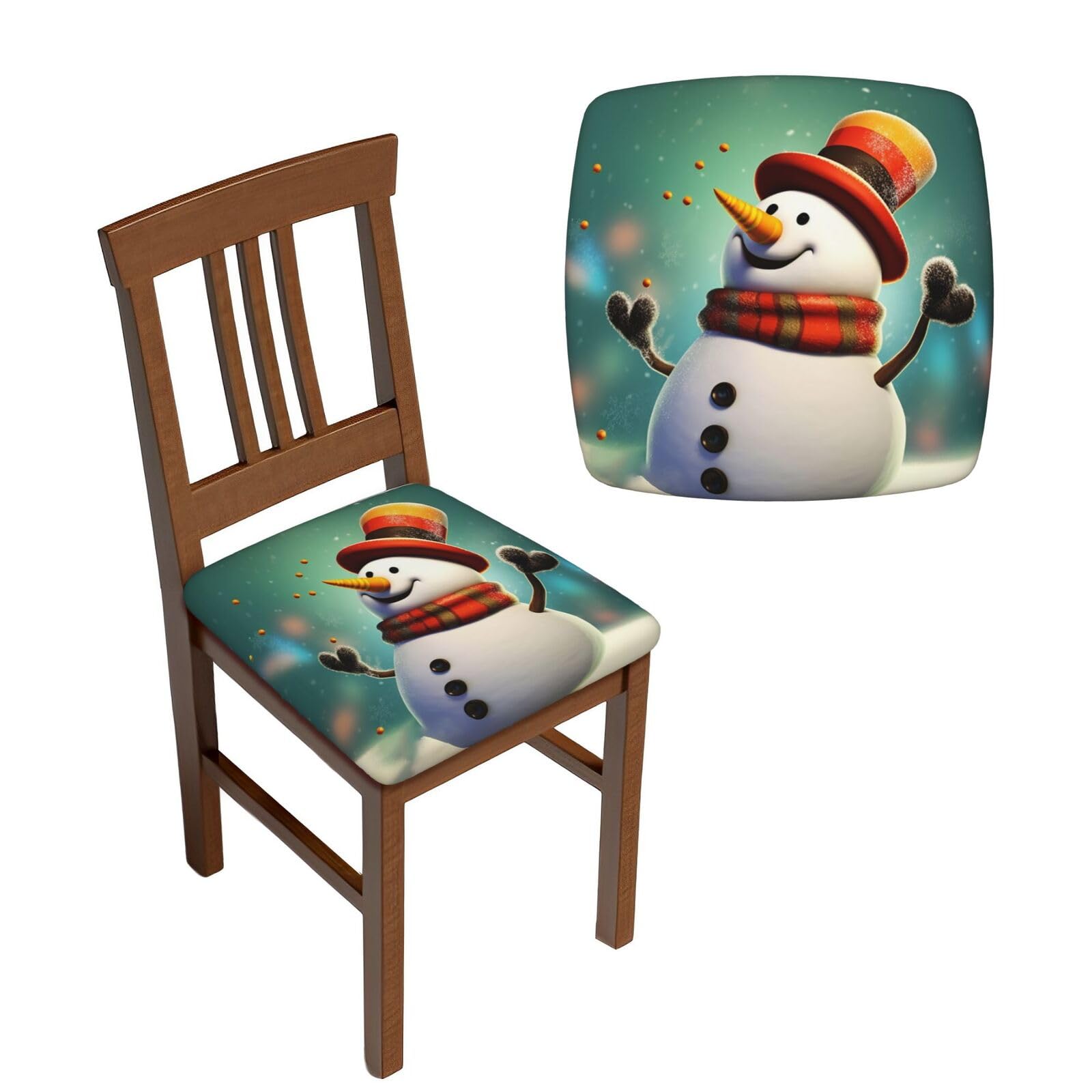 NONHAI 2PCS Dining Chair Seat Covers Set Funny Snowman Stretch Removable Chairs Covers Washable Seat Cushion Slipcovers Protector for Dining Room Kitchen Chairs