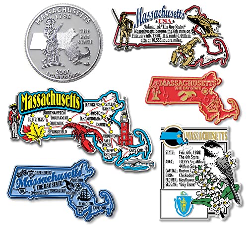 Set de 6 Imanes Estatales Massachusetts Vintage miniatura 1
