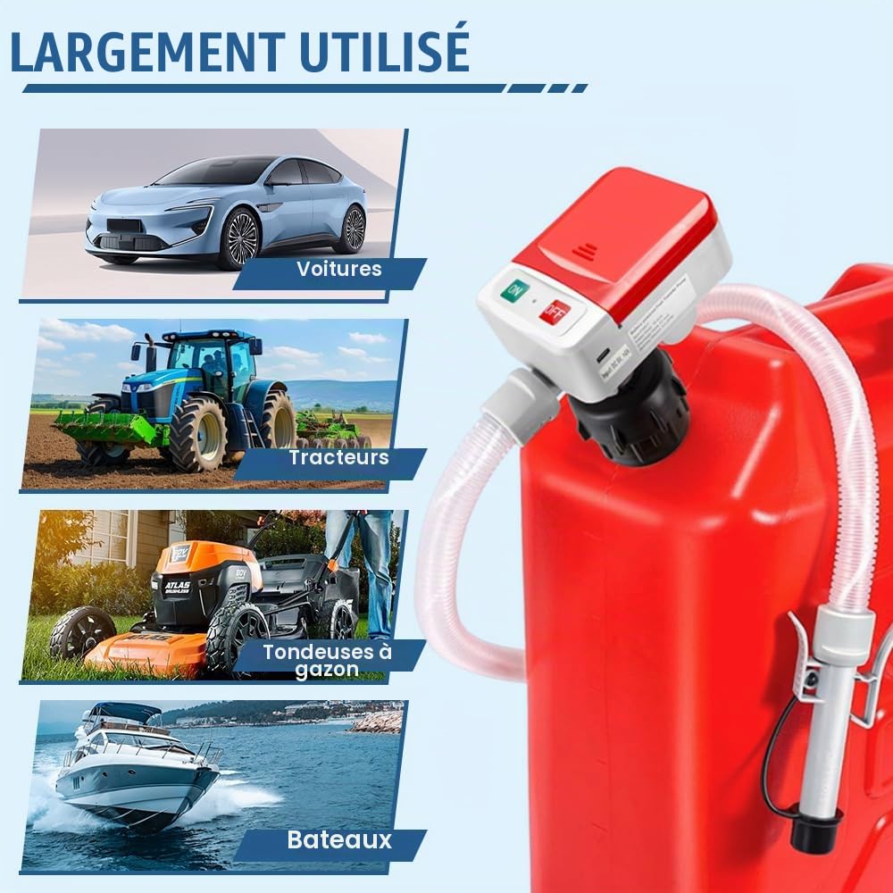 Pompe Electrique Carburant avec Stop Automatique, Afenau 2.4 GPM Pompe a Gasoil avec Adaptateur 3 Tailles, Portable Pompes à Siphon, Pompe Carburant, Pompe Essence Electrique pour Essence, Diesel