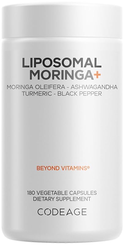 Codeage Suplemento de Moringa Lipossomal com Cúrcuma e Ashwagandha, 600 mg por porção, 180 cápsulas