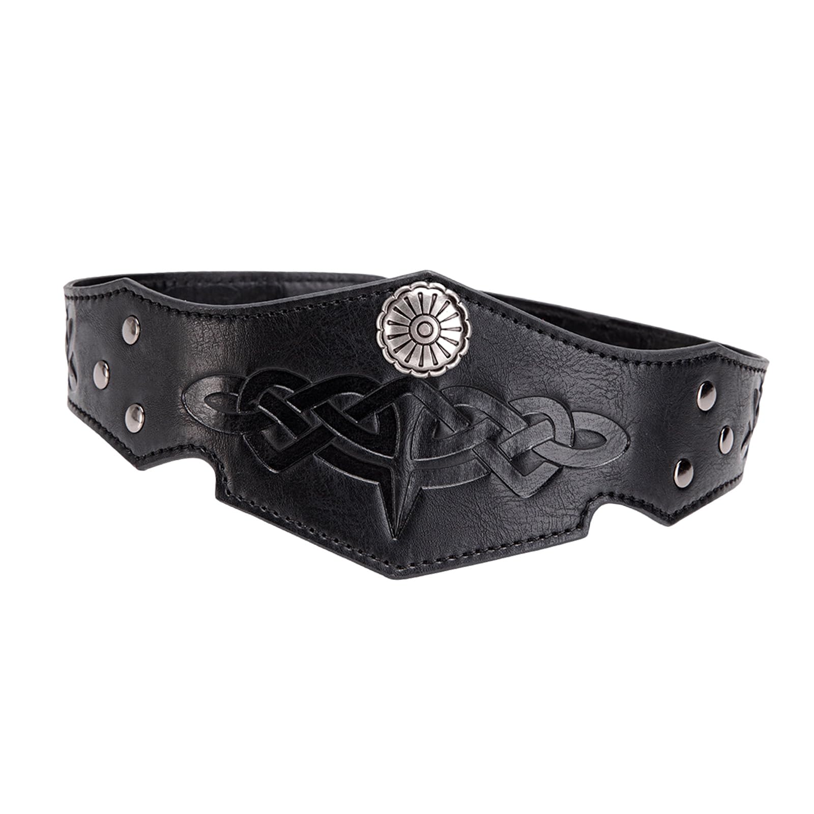 Daylighe Unisex Black Medieval Leather Circlet Headband Adjustable Embossed Leather Headpiece Men Halloween Costume For Role Playing