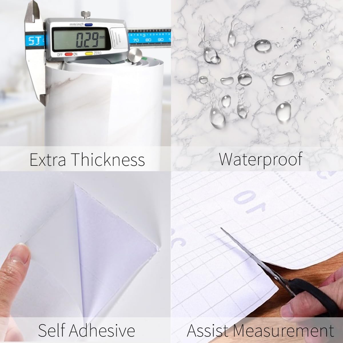 15.8"x118" White Marble Wallpaper, Self Adhesive Contact Paper for Countertop Kitchen Cabinets Bathroom and Furniture Refurbishment, Peel and Stick Waterproof Vinyl Roll Easily Removable