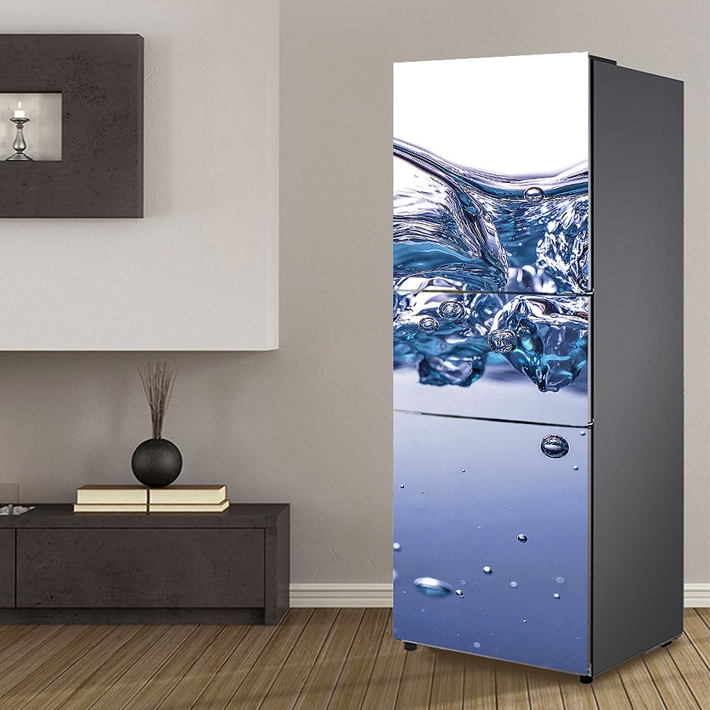 Cnfhfry Blue Fridge Stickers， Full Covering Door Fridge Covers Skins Wall Stickers For Kitchen Decal, Water Droplet (M: 60X180 Cm)