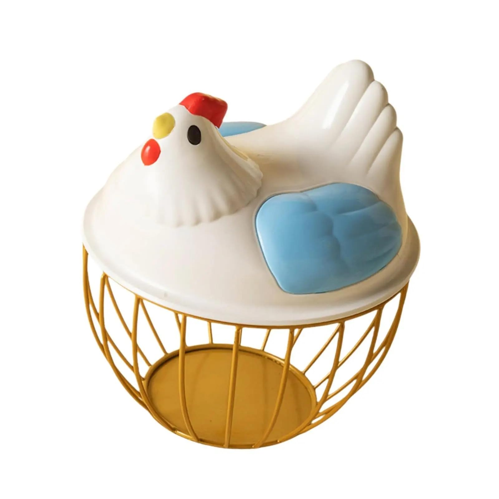 Yonmledo Blue Gold Stripe Chicken Egg Holder Metal Wire Basket For Storing Chicken Eggs, Portable Holder For Fresh Eggs(Blue Gold Stripe)