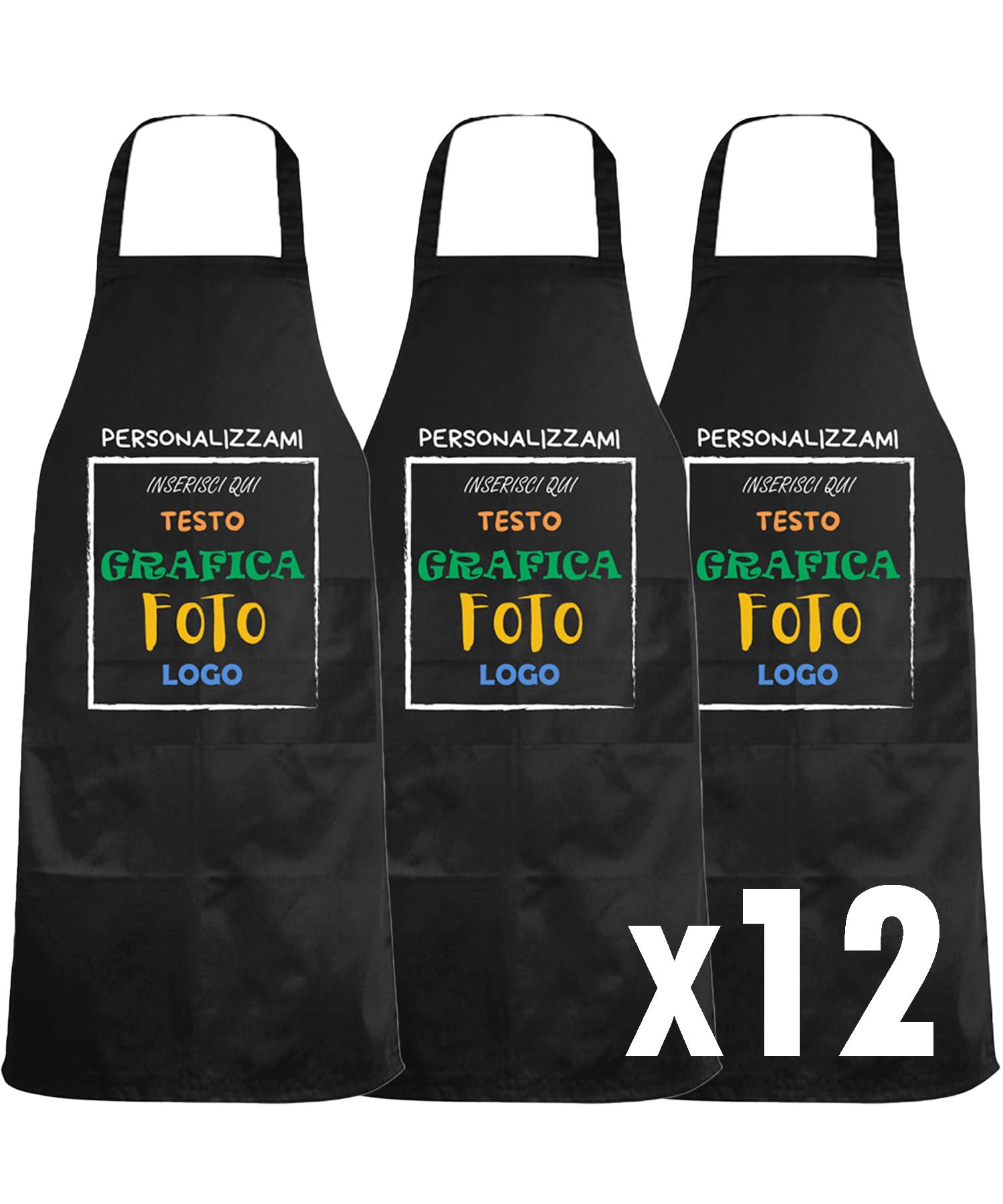fratelliditalia.org Kit de 12 tabliers avant personnalisation inclus Blanc - Noir - Rouge - Vert - Jaune Taille 82 X 60