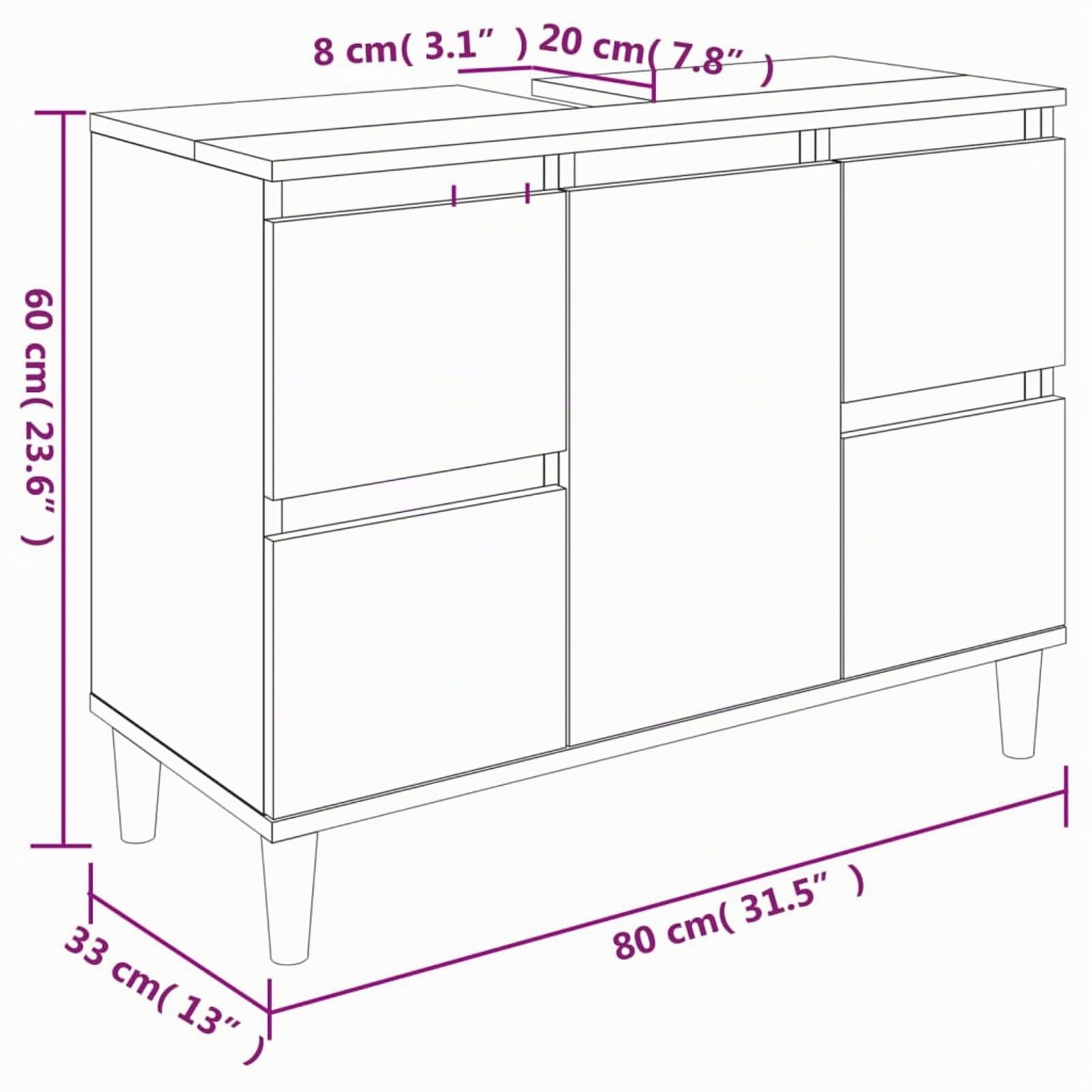 Gecheer Set Mobili da Bagno 3 Pezzi, Mobile Lavabo 80 cm con Armadietto Alto 190 cm e Armadietto Basso 100 cm in Legno Multistrato ed Eucalipto Bianco, per Bagno