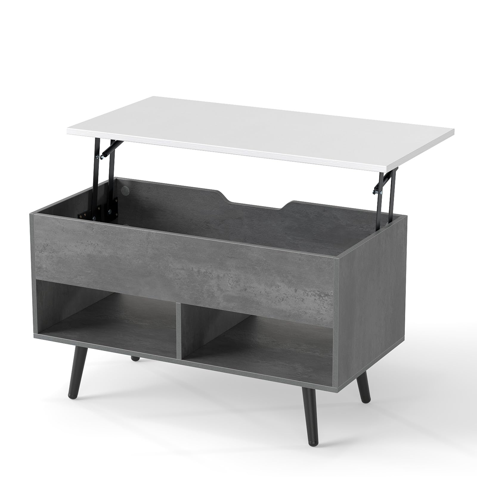 LIFEZEAL Tavolino Salotto Sollevabile, Tavolino Basso da Caffè, Soggiorno, Moderno, Salvaspazio, con Piano Elevabile, Gambe in Legno Massello, Contenitore, 2 Scomparti, 80x40x44,5-58cm (grigio)