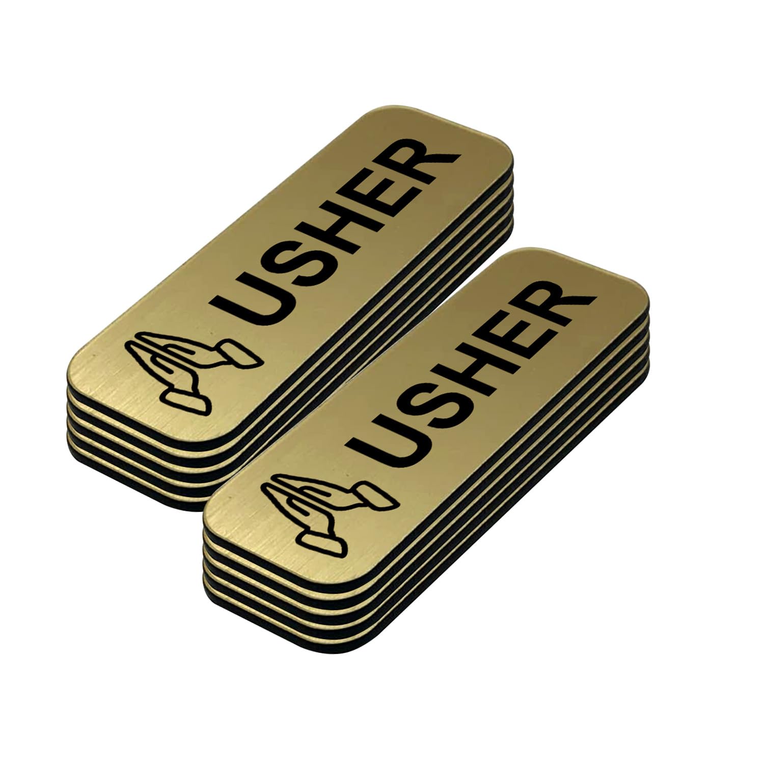 Usher 1 x 3" Name Tag/Badge, Brushed Gold, Praying Hands (10 Pack)