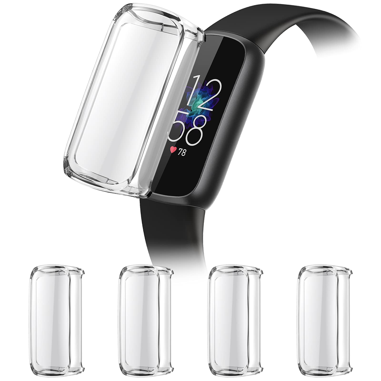 CAVN 4-Pack Screen Protector Case Compatible with Fitbit Luxe, TPU Protective Screen Cover Saver Bumper for Luxe Smartwatch Replacement Accessories (Clear/Clear/Clear/Clear)