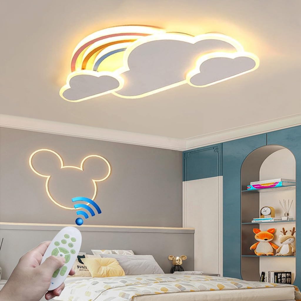 RuiRfh Ceiling Lamp LED Rainbow Cloud Cartoon Creative Design Bedroom Remote Control Dimmable Ceiling Light Modern Boy Girl Children's Room Lighting Baby Room Bedroom Living Room Hotel Chandelier (Co