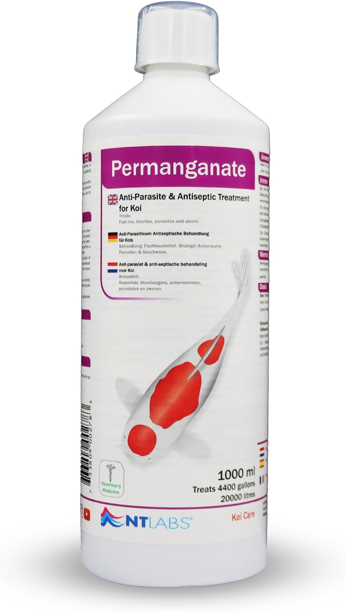 NT Labs Koi Care Permanganate Dip, Koi Medicine, Treats Fish Lice, Leeches, Parasites and Ulcers, Dip Koi Treatment, 1000ml