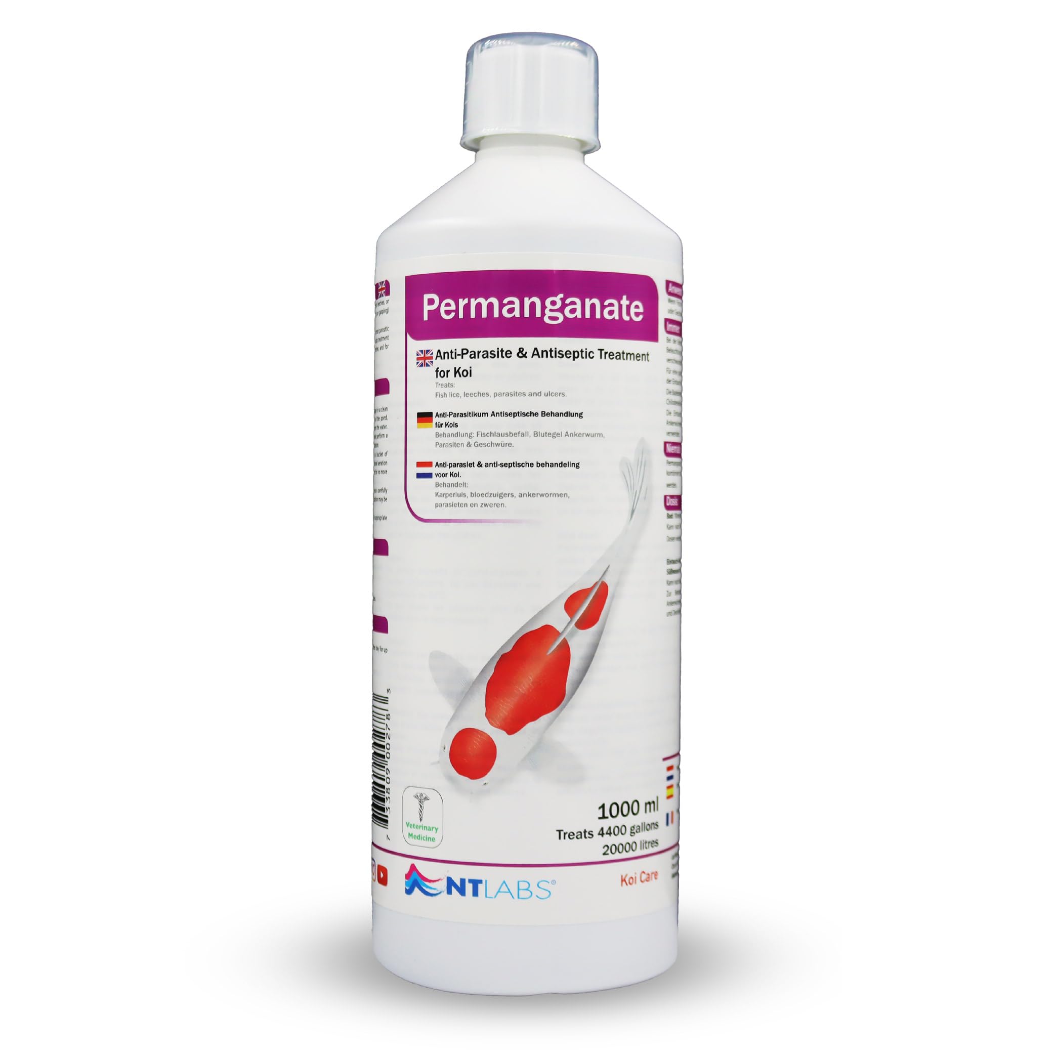 NT Labs Koi Care Permanganate Dip, Koi Medicine, Treats Fish Lice, Leeches, Parasites and Ulcers, Dip Koi Treatment, 1000ml