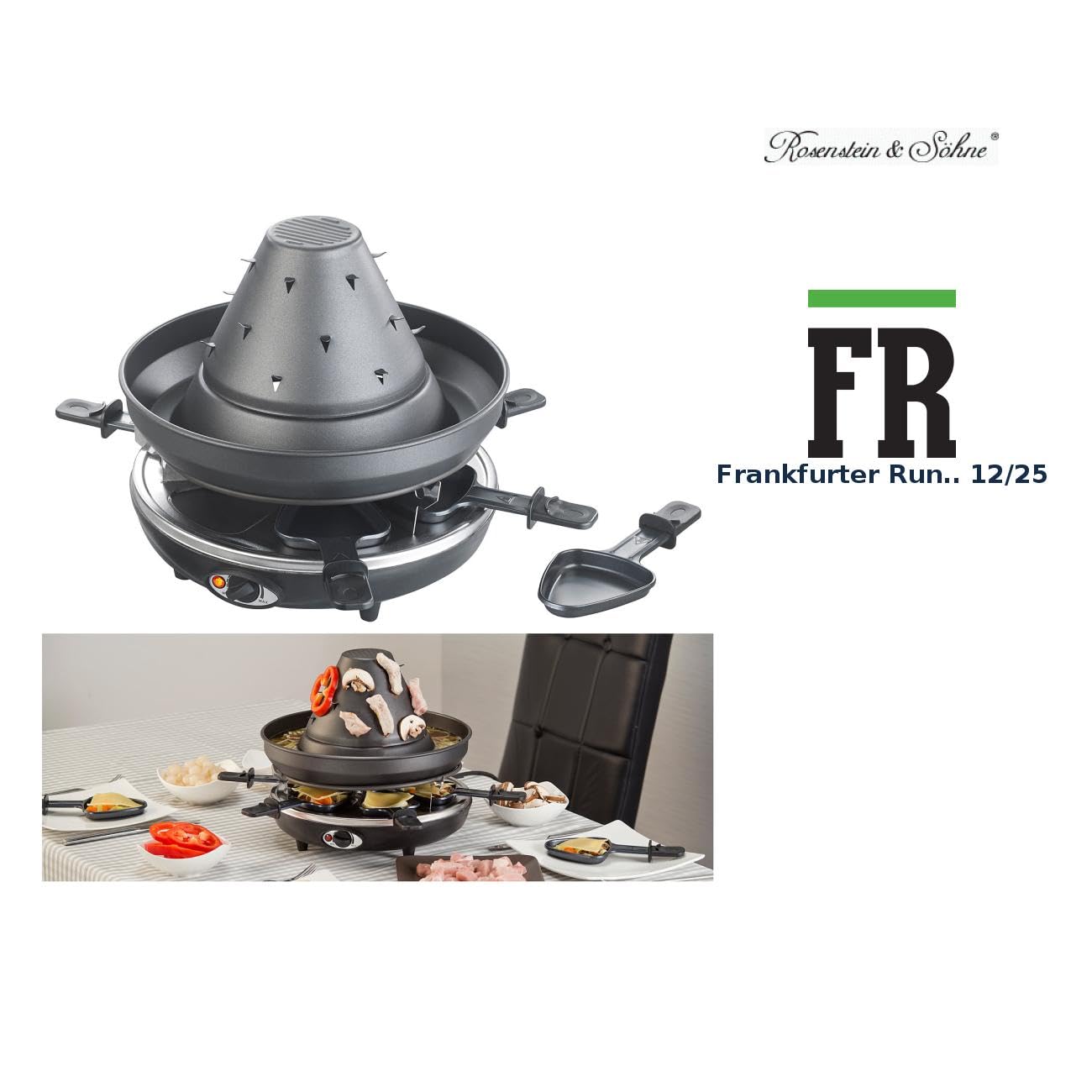 Rosenstein & Söhne Tartarenhut: Elektrischer 3in1-Tatarenhut- & Raclette-Grill mit Fondue-Rinne, für 6 (Husarenhut Grill, Tatarengrill, Topf)