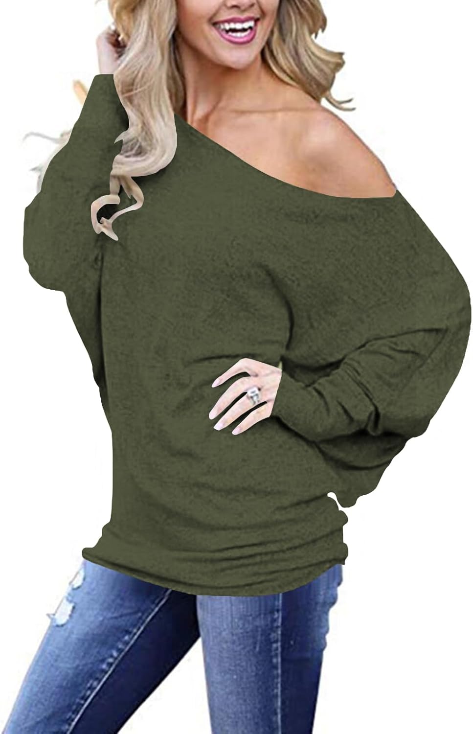 Poetsky Women's Long Sleeve Off Shoulder Tunic Tops Loose Casual Oversized Shirts Blouse - Image 2