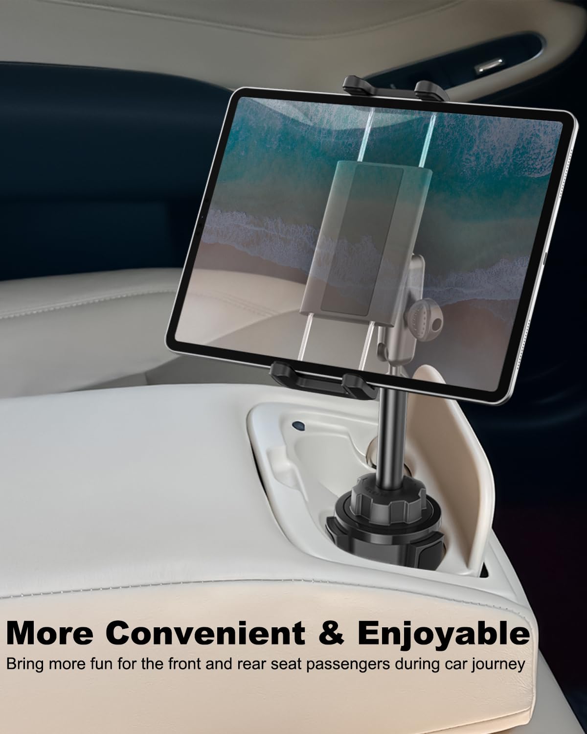 Support Tablette Porte Gobelet Voiture, Support de Tablette Porte-Gobelet d'un Camion avec Bras Métallique Réglable pour iPad 10.9, iPad Pro 13 11 Air Mini, Galaxy Tab, iPhone, 4~13" Tablettes