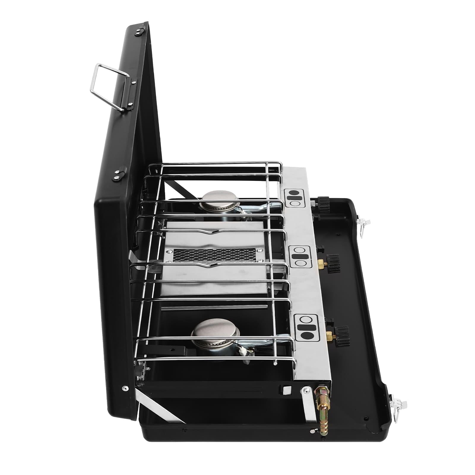 Réchaud d'Extérieur Portable avec 3 Brûleurs 1500W, Pliable et Compact, Alimenté par Propane/Butane, Idéal pour Camping, Caravaning, Barbecue en Plein Air