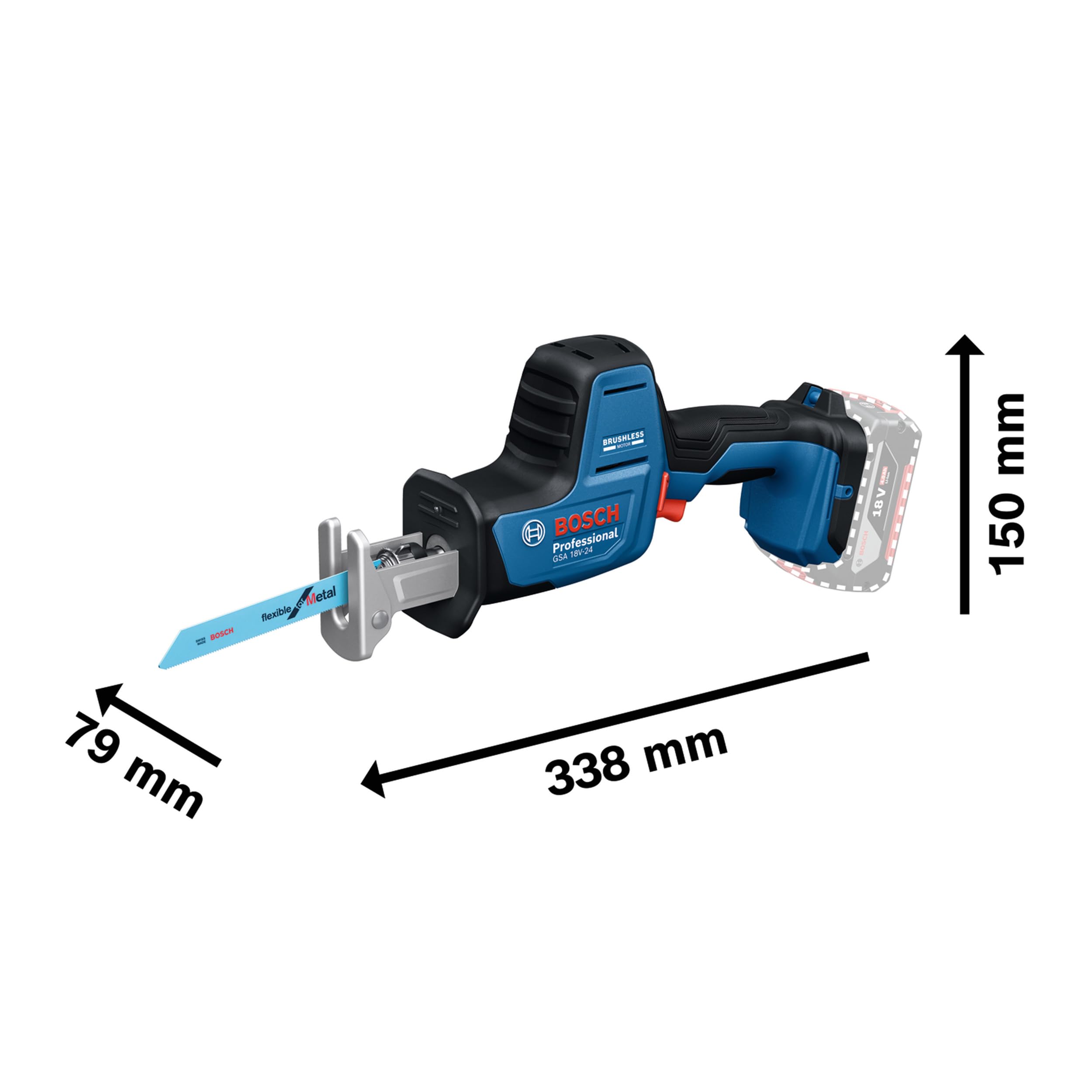 Image secondaire de Scie Sabre Sans-Fil Bosch Professional GSA 18V-24 avec Lames Incluses