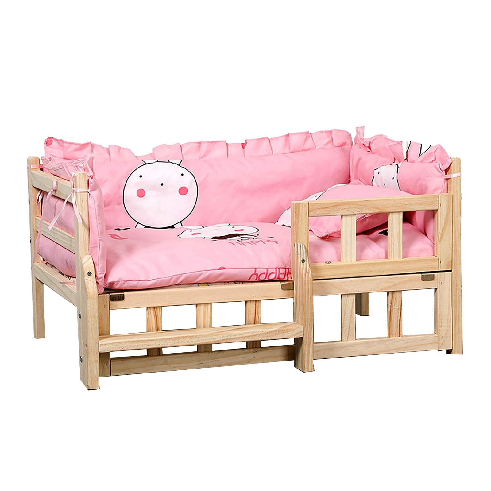 JLXJ Cama para Perros De Madera Camas para Perros con Soft Mat/Valla/Escalón fe Escalera, Mascota Grande Mediana Pequeña Ortopédico Elevado Sofá de La Perrera, Uso Invierno Verano