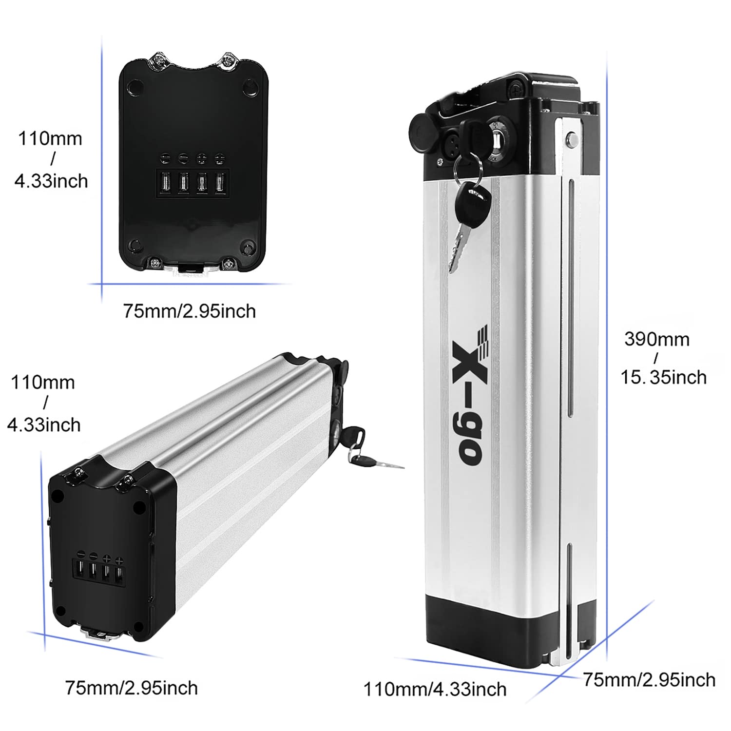 X-go 36V 10AH Batería para Bicicleta Electrica 360WH Batería Iones de Litio Li-Ion Recargable E-Bike y Cargador para Motor 50W--350W (36V 10Ah 4port )