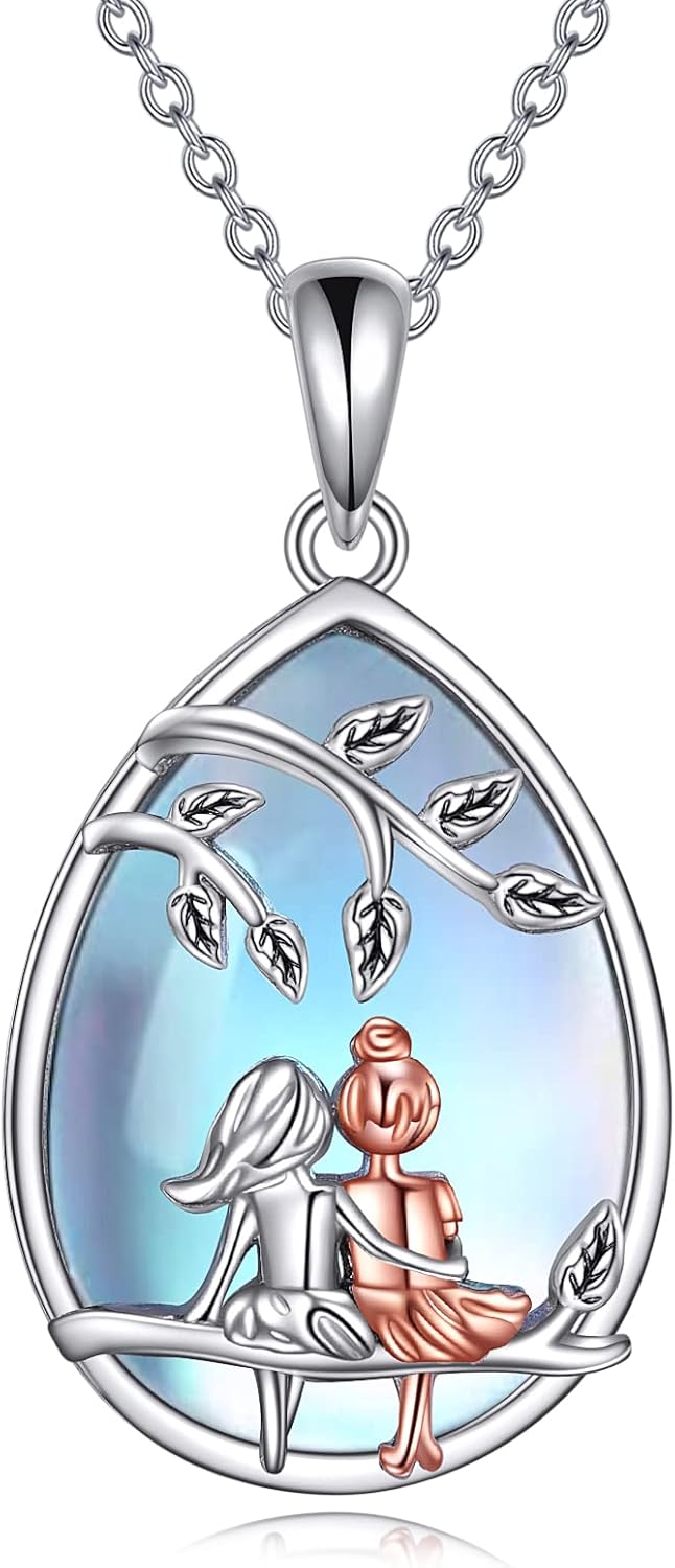 VONALA Sister Necklace 925 Sterling Silver Moonstone Pendant Birthday Friendship Jewelry Gifts for Best Friend