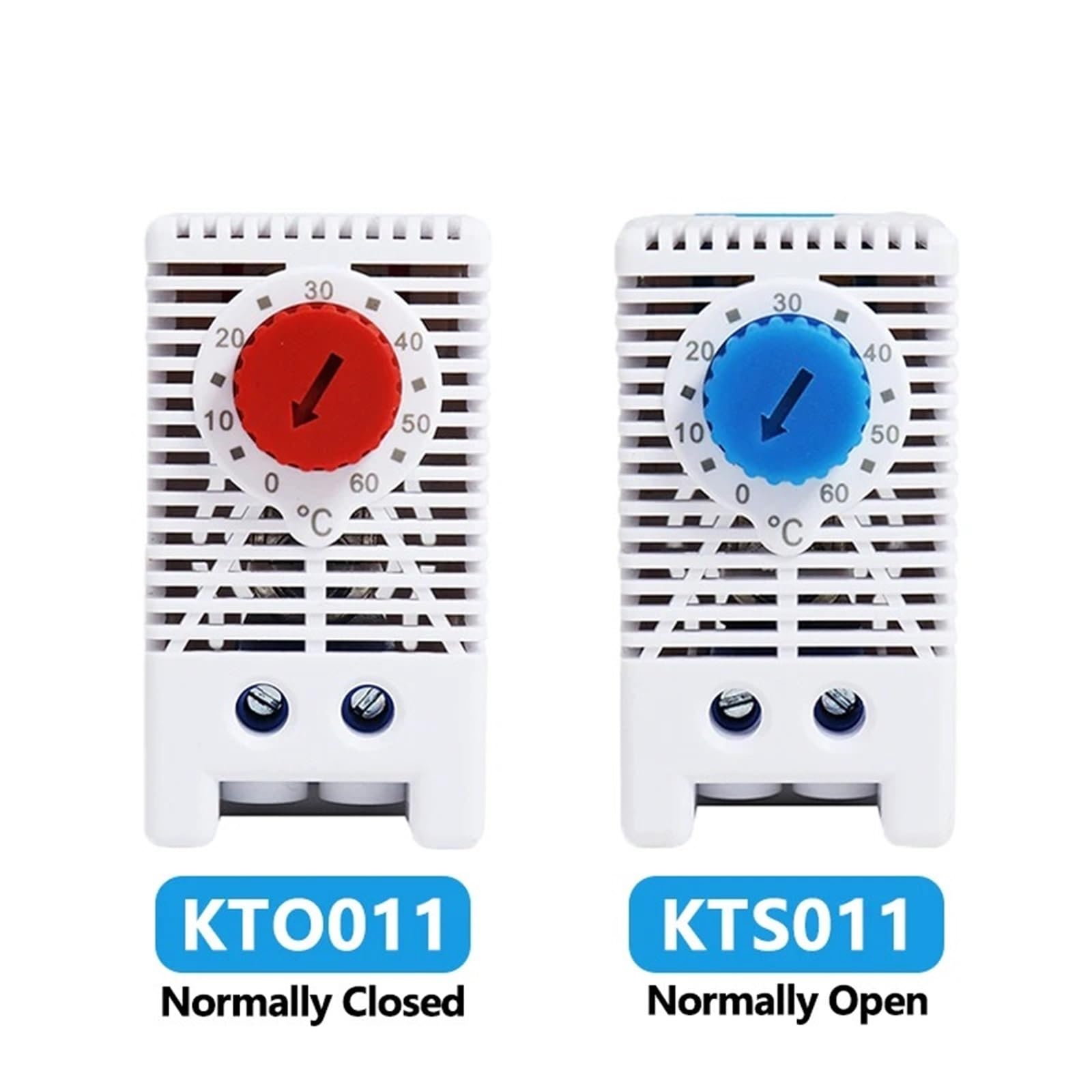 3 pezzi KTO011 KTS011 NC/NO Regolatore di temperatura for armadietto 0-60℃ Termoregolatore meccanico su guida DIN Termostato bimetallico compatto(KTS011)