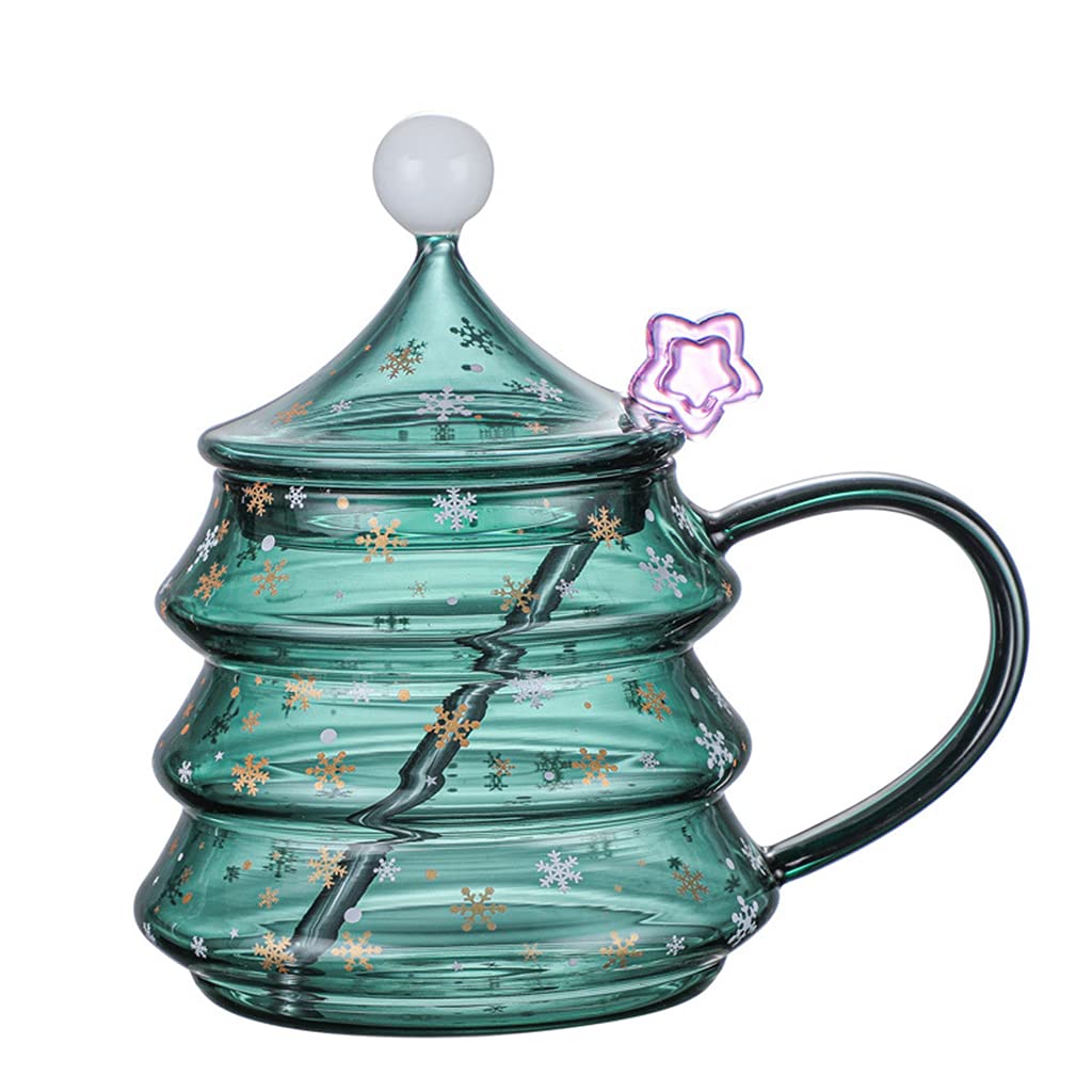 PANGBOER 400 / 500ml for Creative Christmas Tree Cup Tea Coffee Mug with Lid Star Spoon Gla Christmas Tree Cup
