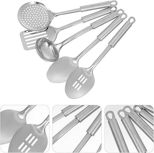 Miniatura 4 de BESPORTBLE Utensilios de cocina de acero inoxidable resistentes al calor con diseño ergonómico para cocinar en casa y almacenamiento ordenado