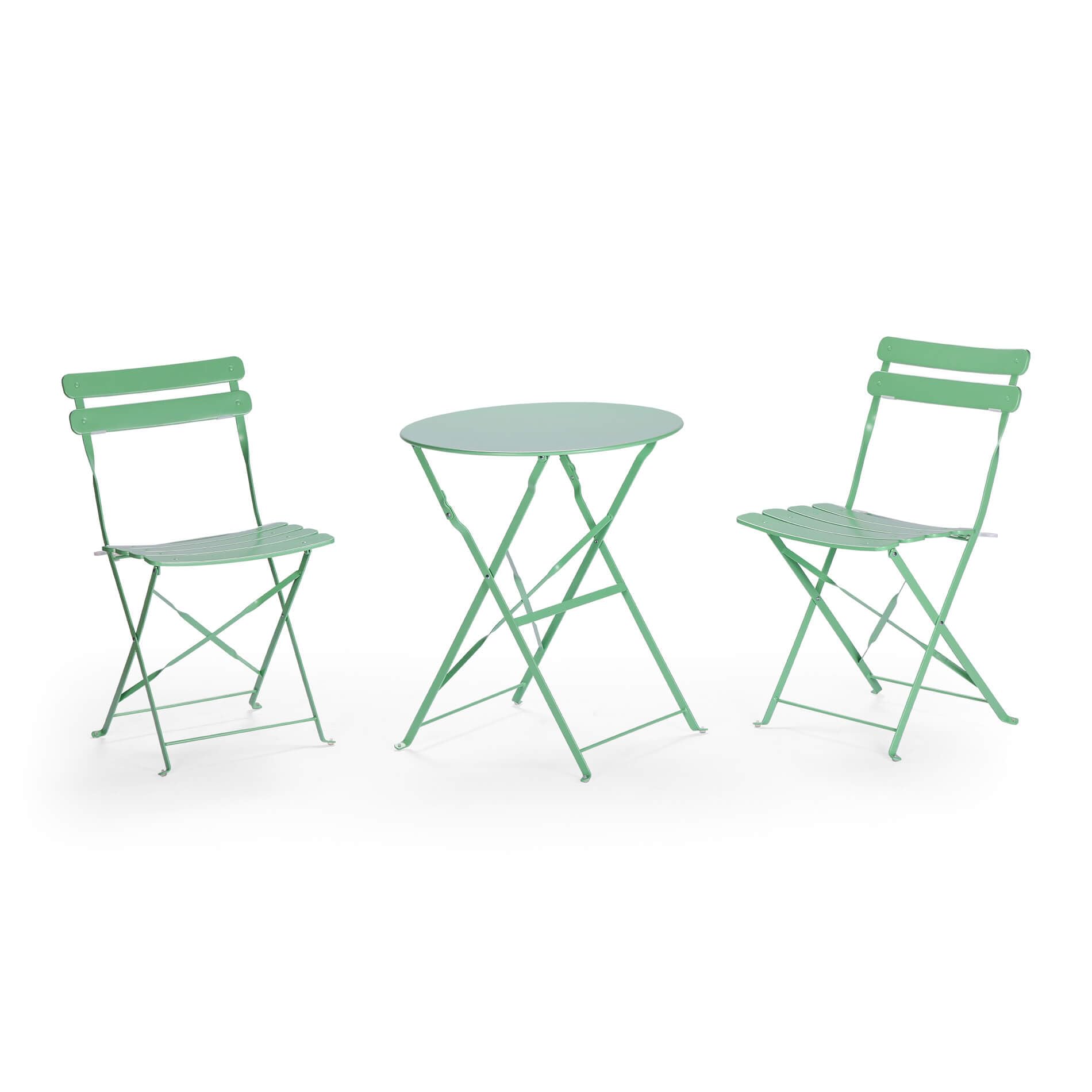 Rebecca Mobili Ensemble Bistro Pliable, Table avec 2 Chaises, Vert, Acier, Gain de Place, Convient pour Balcon Véranda - Dimensions HxLxP : 71 x 60 x 60 cm - Art. RE7163