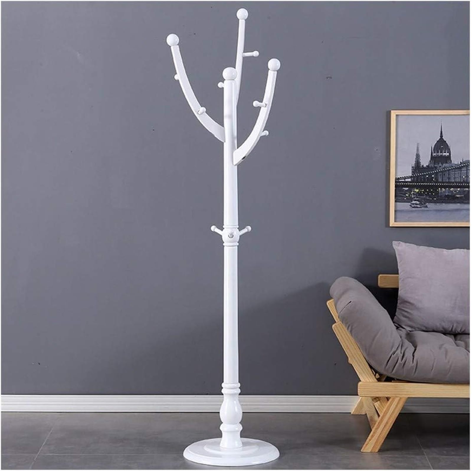 KIJyfgTR Coat Rack Solid Wood Coat Rack Clothes Tree Hat Hanger Hat Rack Coat Racks Stand For Coats Hats Scarves Clothes Bags(White)