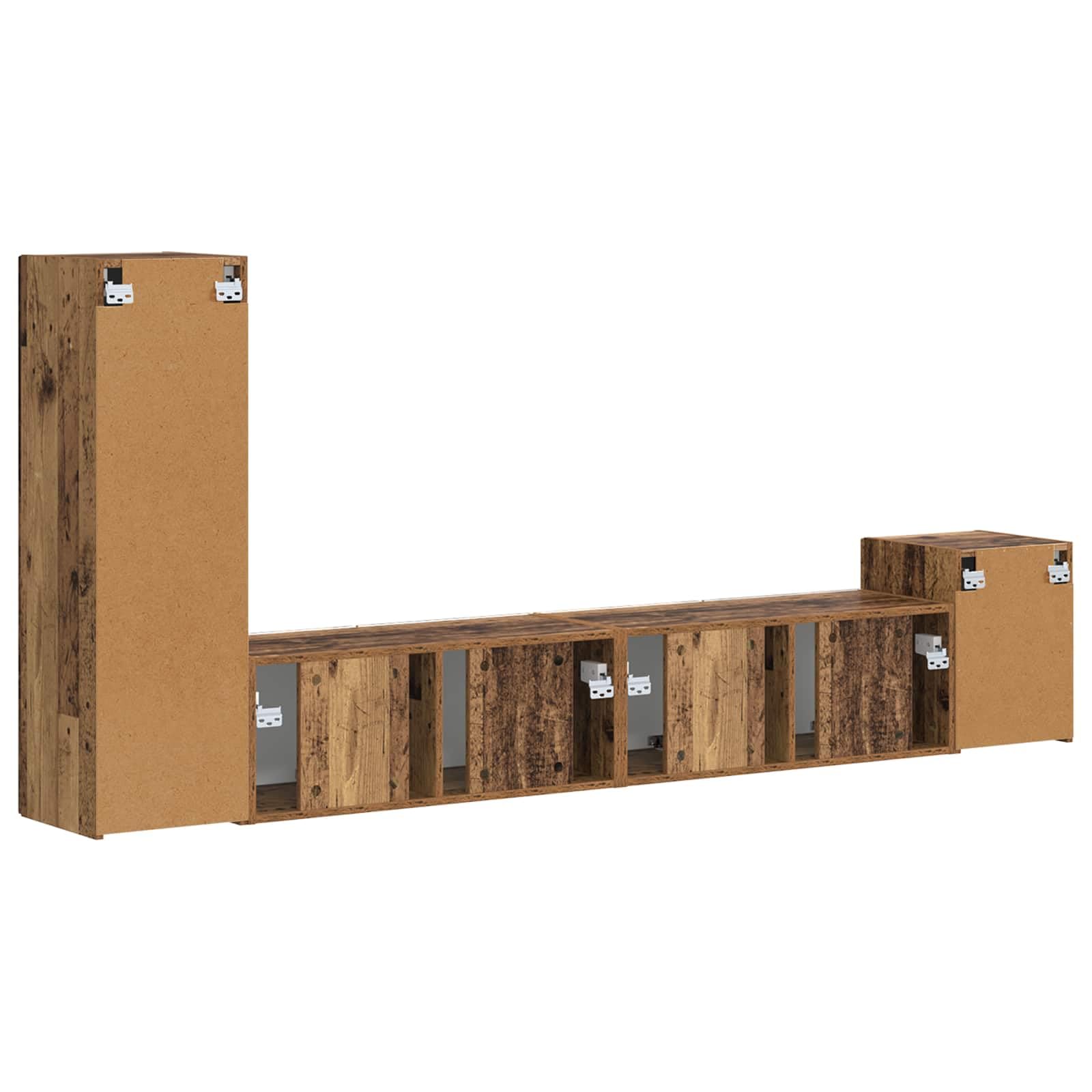 TV-Schrankset Wandmontiert 3-teilig, Altholz Holzwerkstoff, Modernes Media Center für Wohnzimmer, Schlafzimmer, 30x31x100 cm