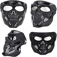 Vista 4 de Máscara táctica ajustable Airsoft máscara protectora de cara completa Paintball equipo con gafas de Halloween máscara de esqueleto, Negro