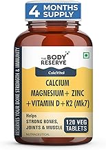 The Body Reserve Calcium, Magnesium, Zinc with Vitamin K2, MK7 & B12 – 120 Tablets for Bone & Joint Health (4-Month Pack)