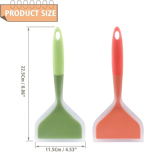 Miniatura 7 de 2 espátulas Wok de gel de sílice, espátula ancha para panqueques, antiadherente, resistente al calor, con mango corto para cocinar, hornear y freír