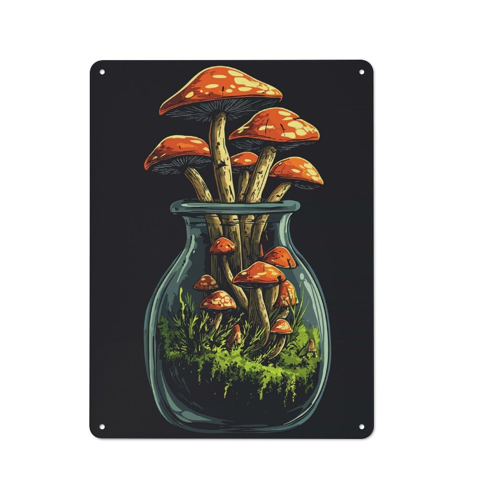 Junmoney Goblincore - Mushrooms In A Jar Vintage Tin Sign 40X30cm With For Kitchen Or Home Bar, For Retro Home Interiors, For Cafés, Pubs And Restaurants